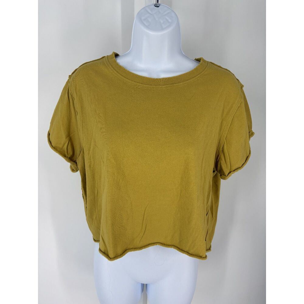 We The Free Mustard Yellow Cropped T-Shirt | Women’s Casual Rolled Sleeve Tee